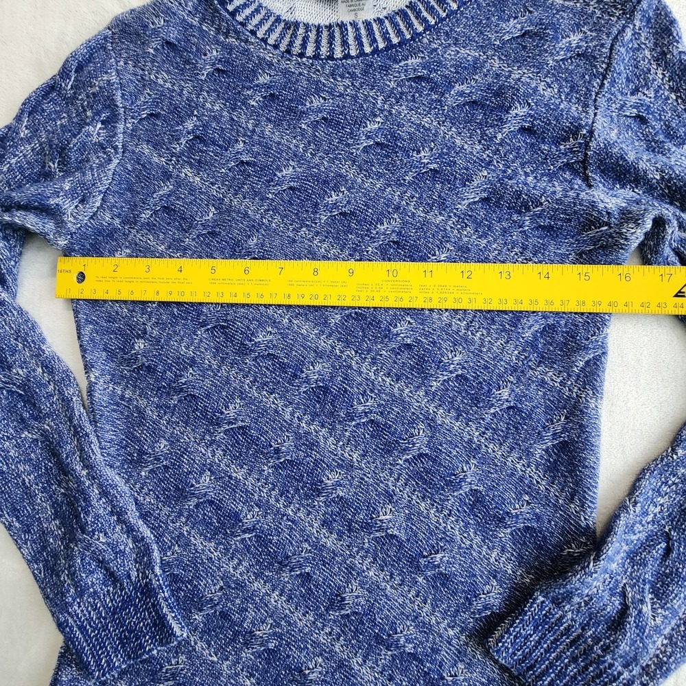 Cable Knit‎ Long Sweater Womens Small Asymmetric Knit Marled Blue Long Sleeve - Picture 9 of 12